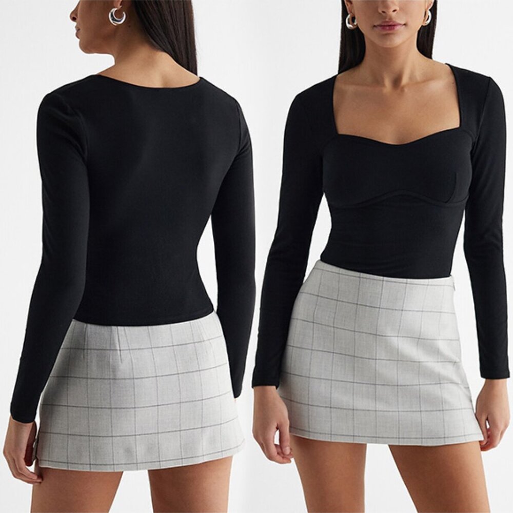 Express Editor Super High Waisted Gray Plaid Mini Skort - Size 8